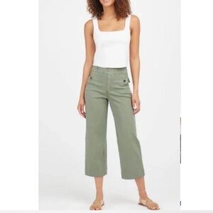 Spanx Pants Large Army Green Wide Leg Crop Pull On Elastic Modern Indie Boho Art